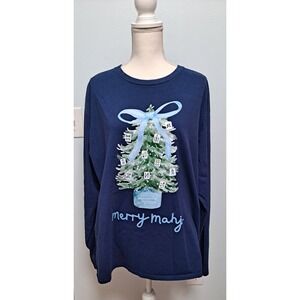 Merry Mahj Christmas Mahjong Long Sleeve Navy T Shirt 2XL